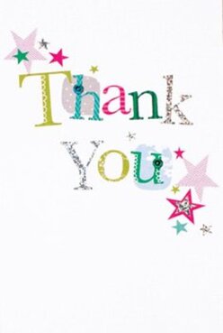 This beautifully designed thank you card captures the exuberance and authentic hospitality of Harlesden with jubilant colors and inviting textures. Stretching across the crisp white card front, 'Thank You' is rendered in distinctive, cheerful letters, each displaying its own combination of lively shades and subtle motifs, reflecting the mosaic of cultures found along Craven Park Road. Magenta, teal, and gold stars are scattered across the layout like confetti left behind after a joyful gathering at Roundwood Park's summer events. There's a gentle, shimmering texture in the silver-tinged letters, a nod to the pleasure of running one's fingers across a lovingly handcrafted card. Every detail is enlivened by the play of daylight, making this note a visual counterpart to an abundant bouquet prepared at Florist Harlesden and intended to express genuine thanks. The overall design is thoughtful yet creative, inviting the recipient to sense the care and artistry characteristic of local floristry, and whispering appreciation in the most sunny, memorable way possible.