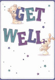 Awash in cheerful spirit, this illustrated get well card comes alive with the companionship of two loving characters-a welcoming teddy bear and an exuberant puppy. Together they bring comfort and hope, supporting the large, colourful letters that spell out 'Get Well' in deep indigo and teal across a soothing cream backdrop. The bear gently balances atop the text, its fluff rendered so exquisitely one can almost sense its soft touch, while the puppy, animated and joyful, nuzzles close, its presence bursting with encouragement. Sprinkles of starbursts dance across the design, their purples and blues reminiscent of the lively, multicultural ambiance of Harlesden's markets and playgrounds. The illustration carries not just a message, but the emotional reassurance so often delivered alongside locally crafted bouquets throughout Harlesden. This card promises brightness and kindness, offering a little piece of hope to lift spirits and speed along the journey to recovery.